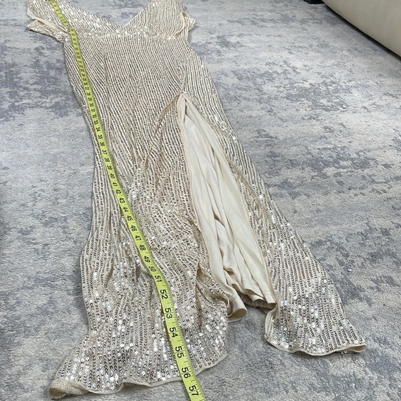 Lapis Sequin Champagne Maxi V Neck Dress with Slit Sparkle - Picture 10 of 15